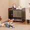 Rustic Brown 2-in-1 Wooden Dog Crate End Table with Removable Pull-Out Tray and Lockable Door